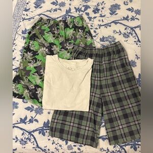 Bundle for $5! Boys’ Dinosaur, Plaid Pajama Bottoms, Shorts, White Undershirt